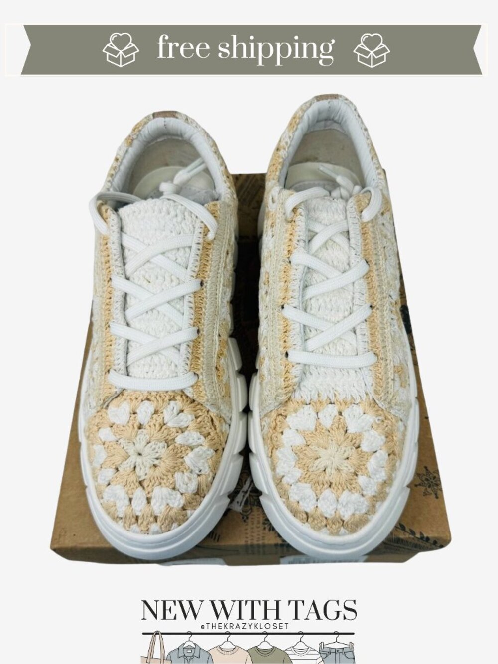Free People Catch Me If You Can Crochet Sneakers NIB 10 Cream Lace-Up Boho Shoes